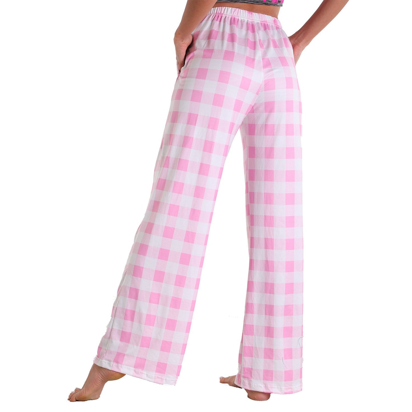 Causal Plaid Women Pajamas Pants Elastic Cord