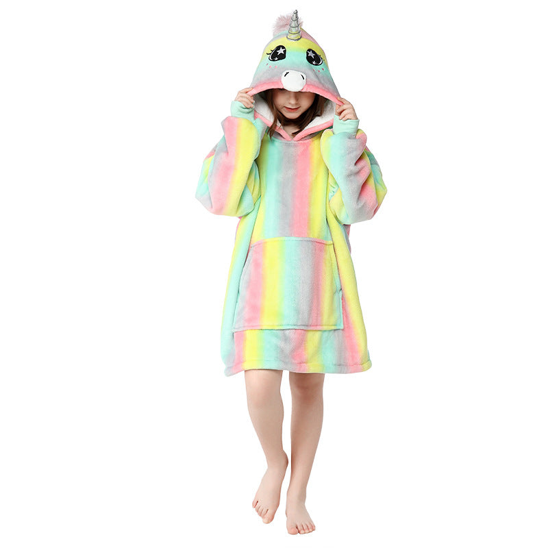 Unicorn Design Velvet Lazy Throw Blanket Sleepwear for Kids