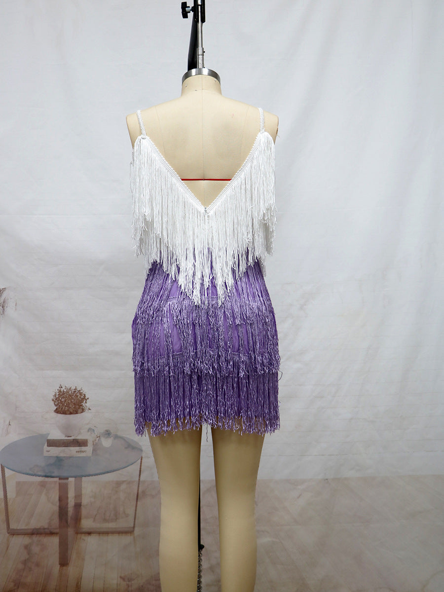 Sexy Tassels V Neck Party Dresses