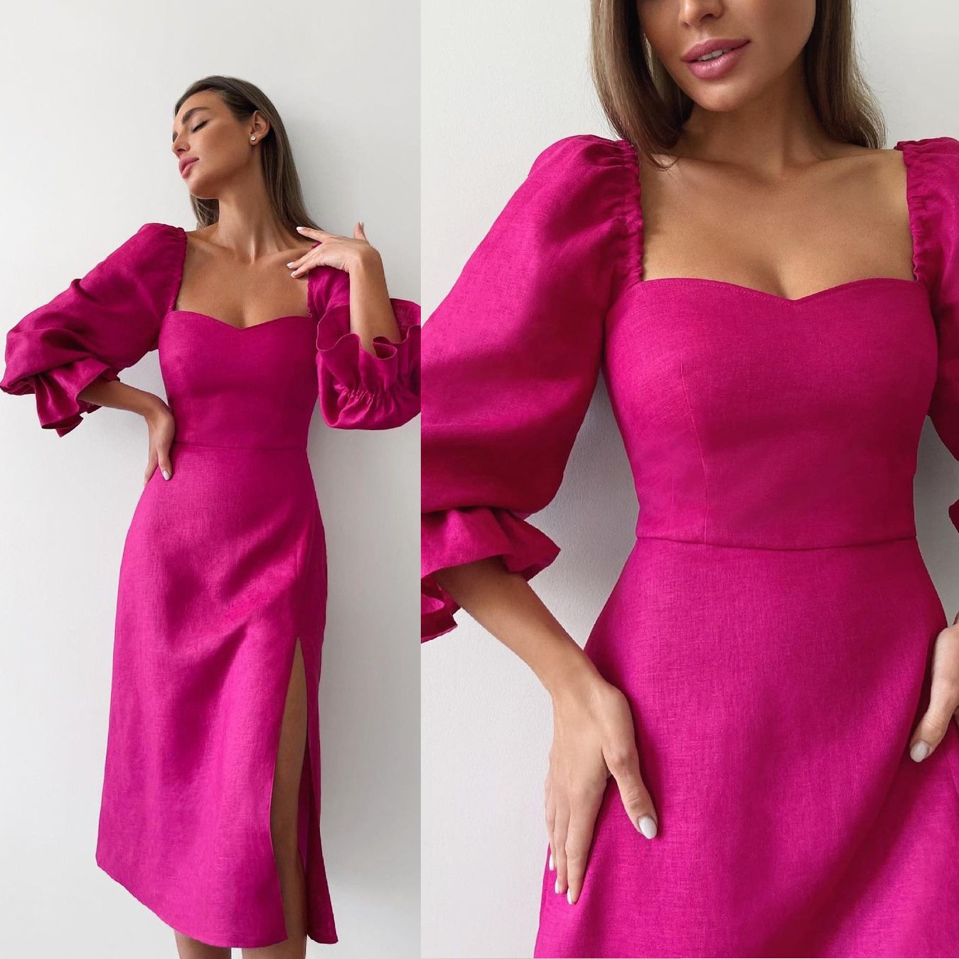 Rose Red Off The Shoulder Casual Fall Dresses-STYLEGOING
