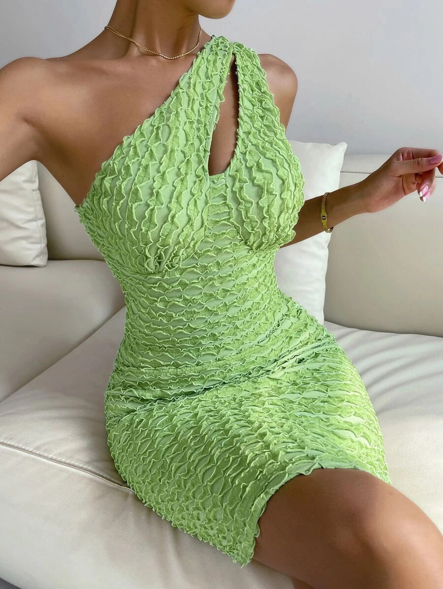 Sexy Green One Shoulder Sheath Dresses