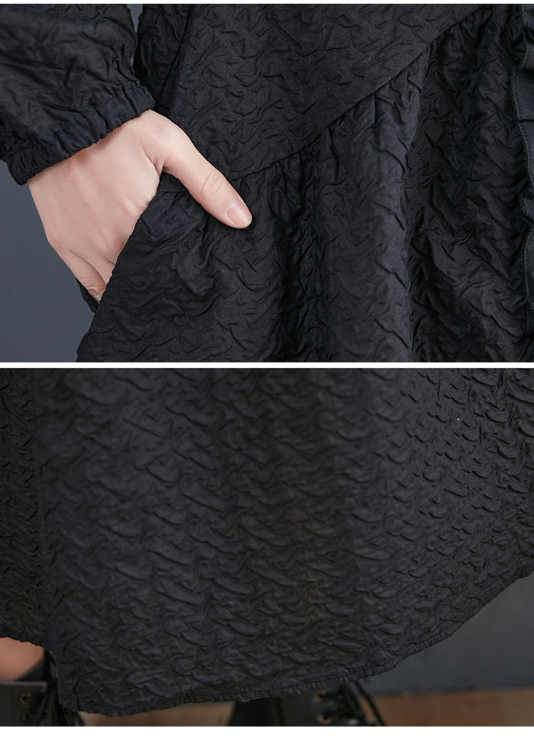 Vintage 3D Flower Black Long Cozy Dresses