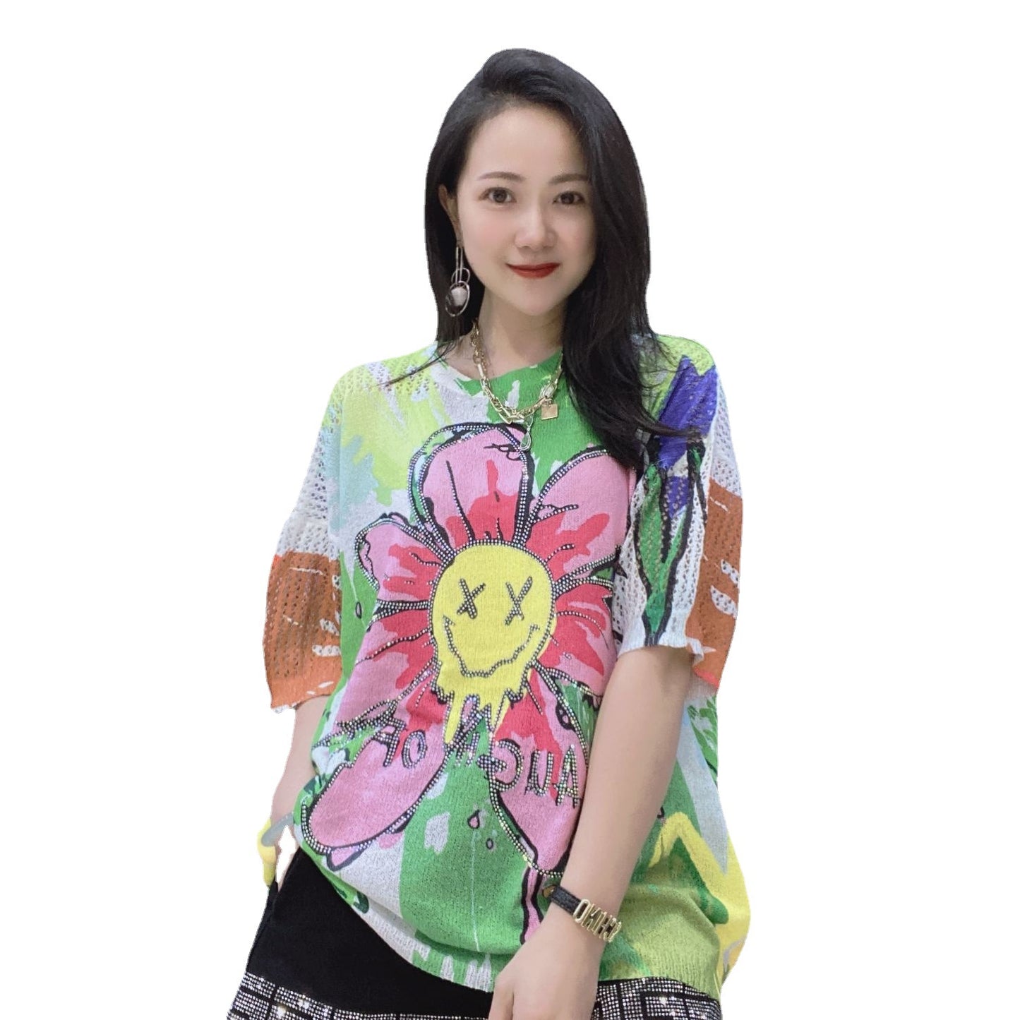 Summer Pullover Diamond Short Sleeves Knitting T Shirts