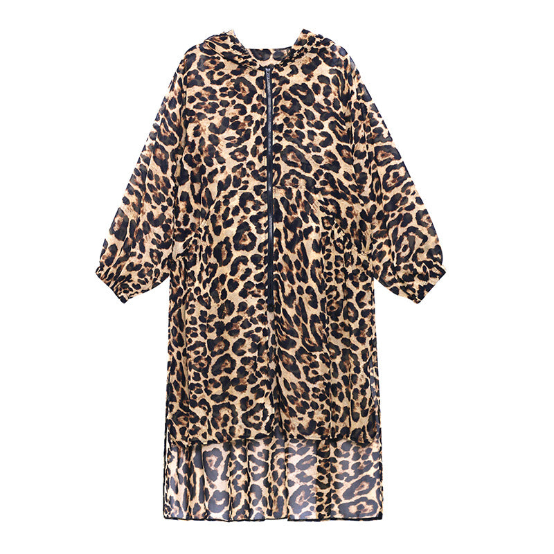 Summer Chiffon Leopard Women Long Sun-proof Tops