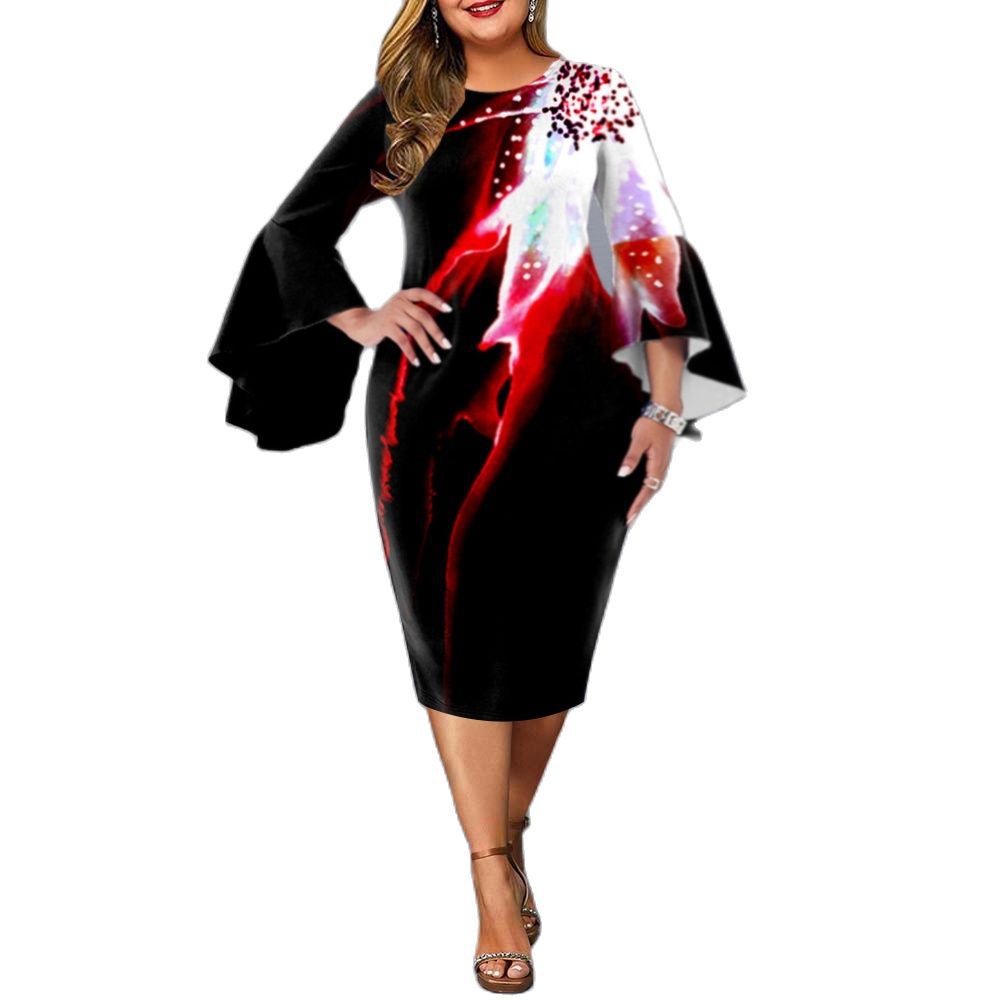 Women Plus Sizes Floral Print Sheath Dresses