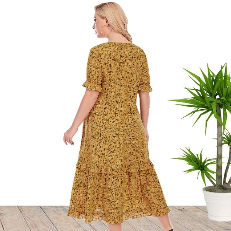 Summer Short Sleeves Loose Yellow Plus Size Dresses-STYLEGOING