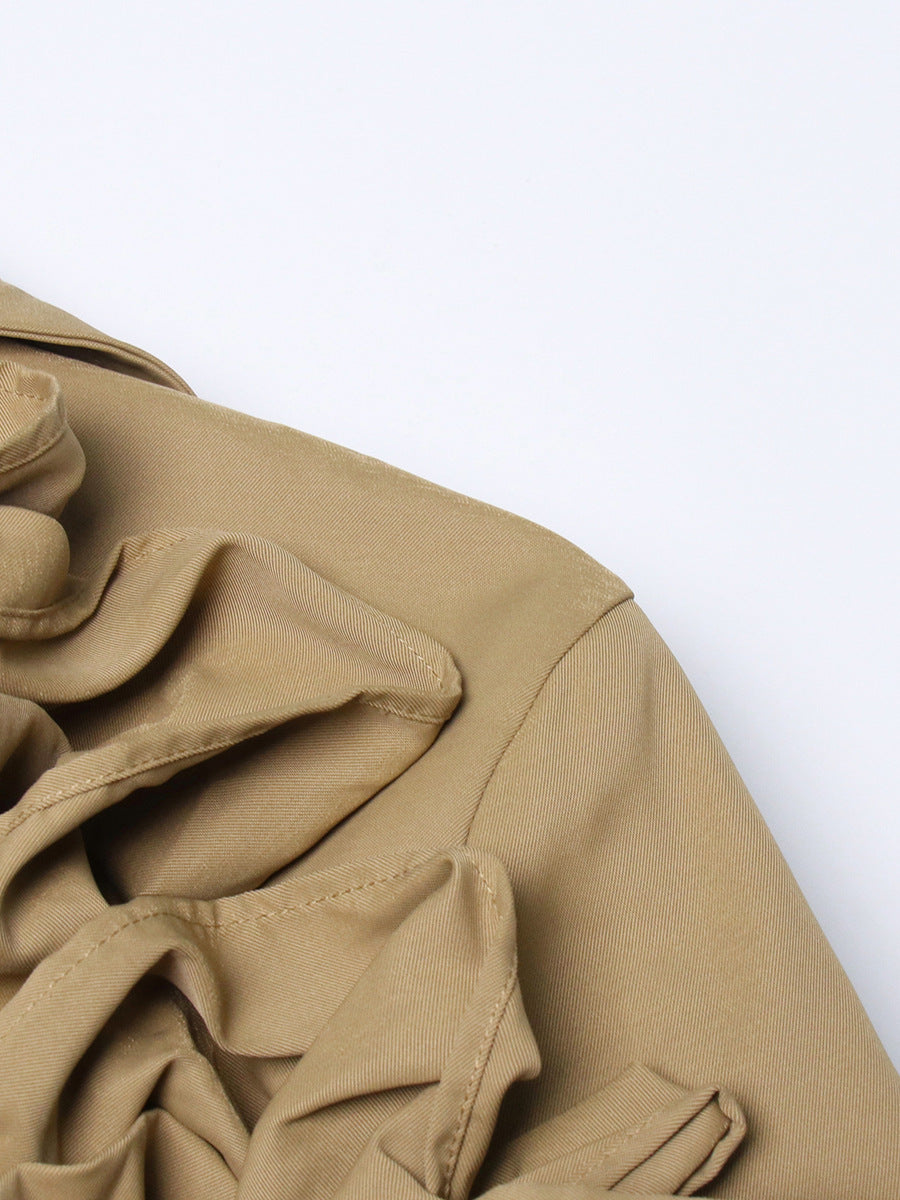 Designed Ruffled Long Sleeves Women Wind Break Coats