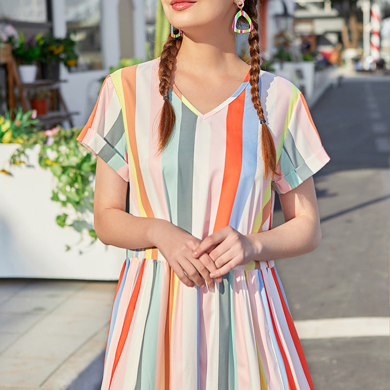 Casual Striped Girls Chiffon Long Dresses