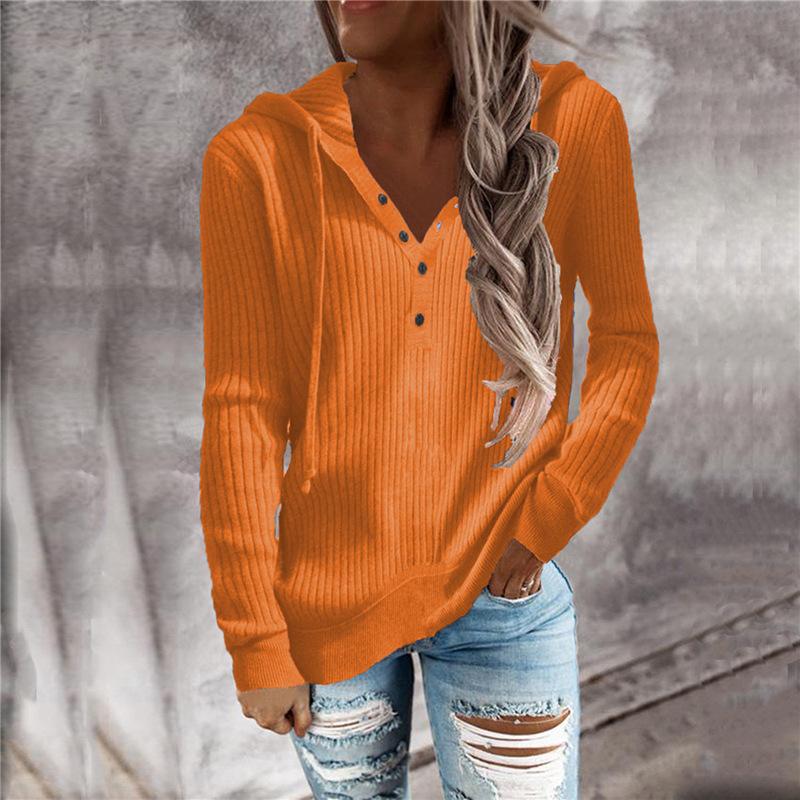 Women Casual Knitting V Neck Hoodies Sweaters