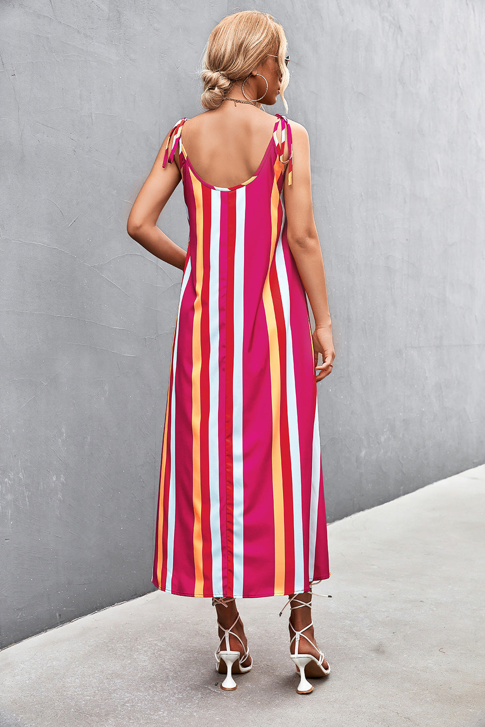 Sexy Backless Striped Long Sleeveless Dresses