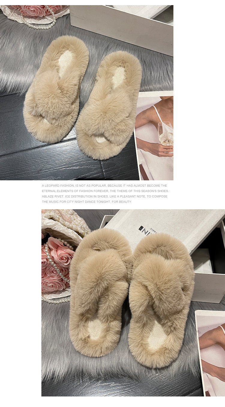 Crossed Plush Winter Slippers for Women