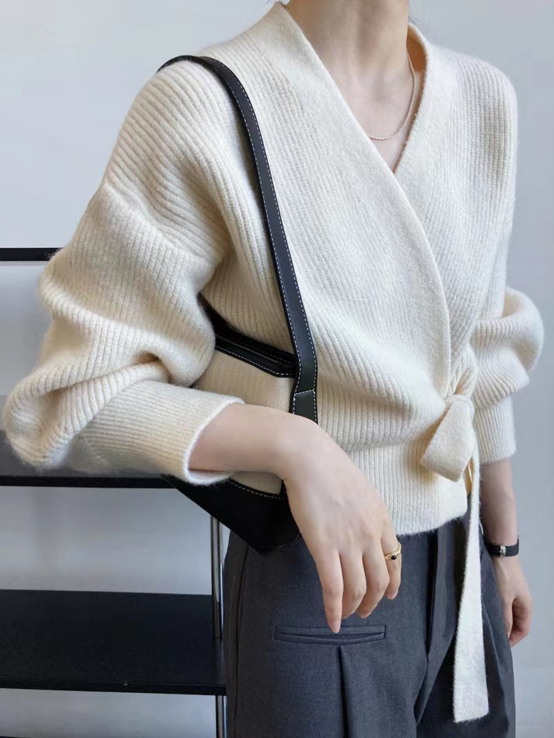 Vintage V Neck Knitted Short Sweaters