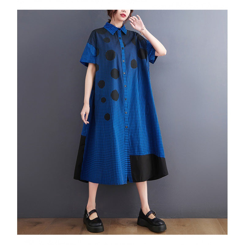 Vintage Dot Print Women Long Shirts Dresses
