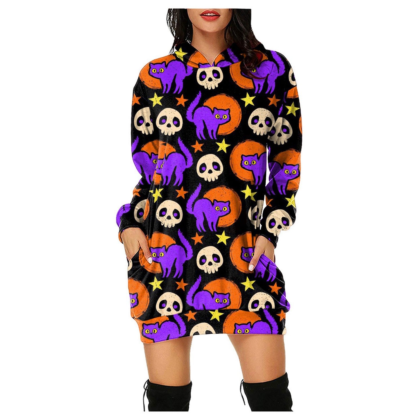 Halloween Pumpkin Design Pullover Hoodies for Women