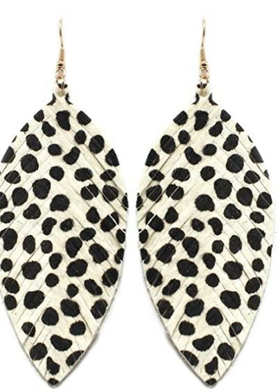 Leopard Print Leaf Design Drop Earring for Women