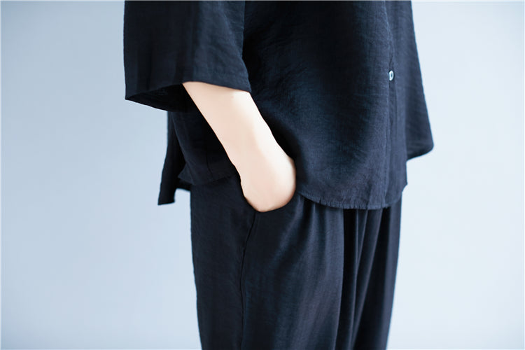 Casual Linen Plus Sizes Two Pieces Shirts and Pants