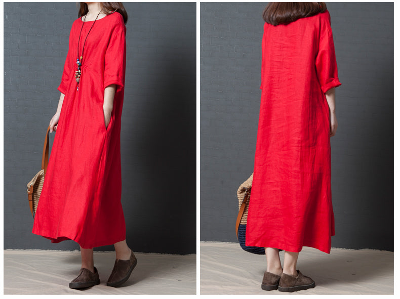 Vintage Linen Long Sleeves Dresses