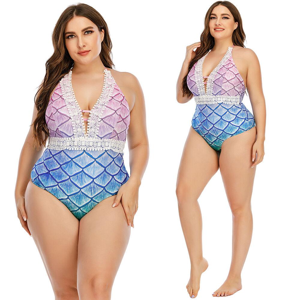 Plus Size One Piece Halter Swimwear-STYLEGOING