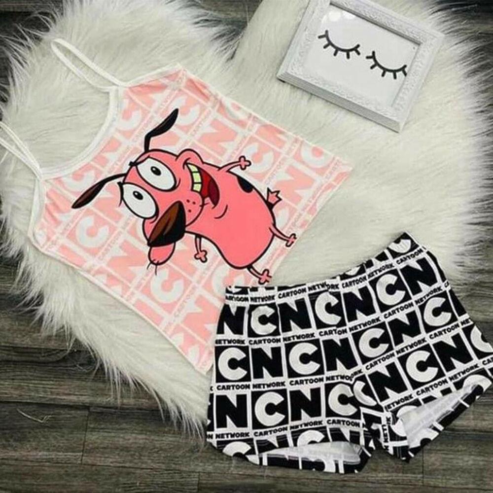 Cartoon Spaghetti Strap Vest Shorts Suit-STYLEGOING