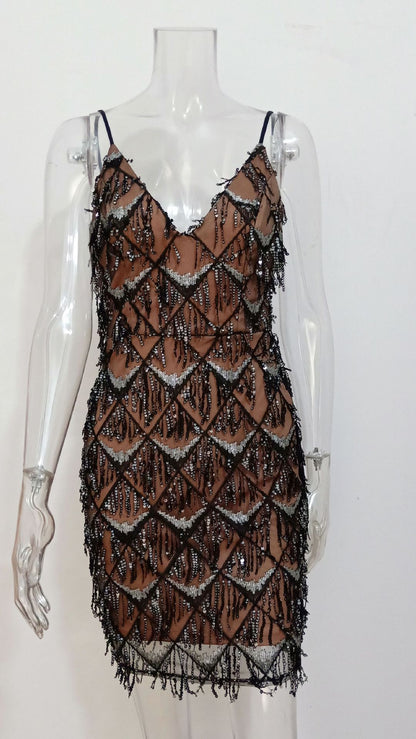 Sexy Deep V Neck Backless Mini Night Club Dresses