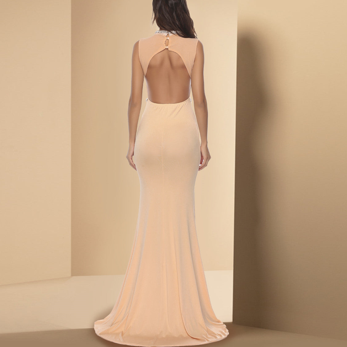 Sexy Rhinestone Sweep Train Long Evening Dresses