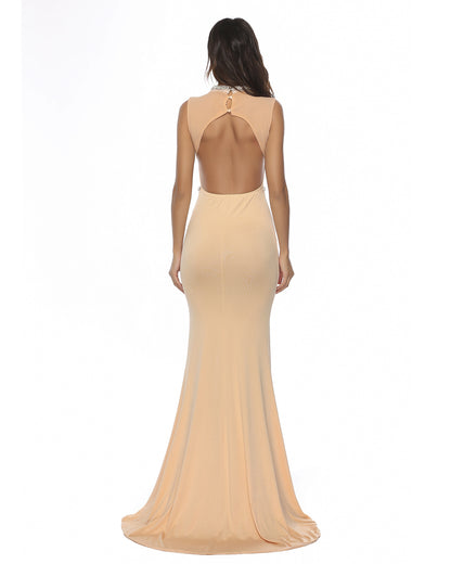 Sexy Rhinestone Sweep Train Long Evening Dresses