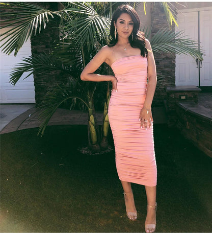 Fashion Pleated Long Sheath Dresses for Women