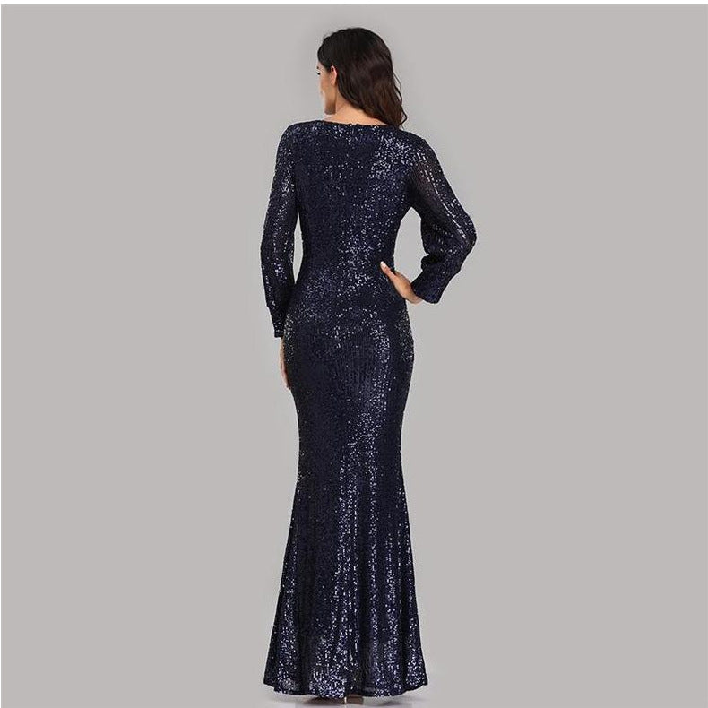 Sexy V Neck Sequined Mermaid Evening Dresses