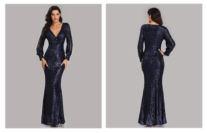 Sexy V Neck Sequined Mermaid Evening Dresses