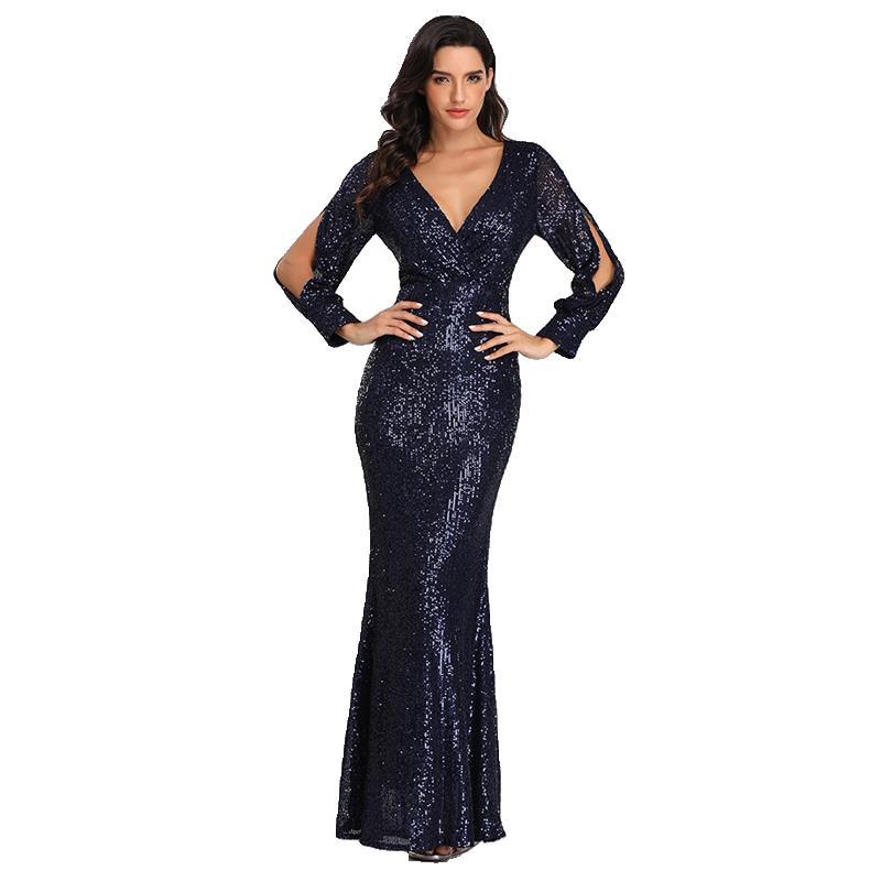 Sexy V Neck Sequined Mermaid Evening Dresses