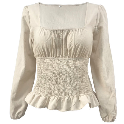 Fashion Square Neckline Long Sleeves T Shirts for Women