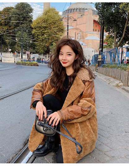 Fashion Leather with Fur Winter Women Jacket Coats