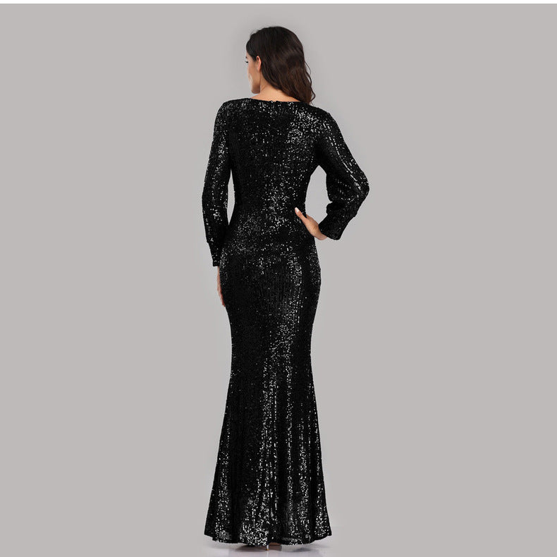 Sexy V Neck Sequined Mermaid Evening Dresses