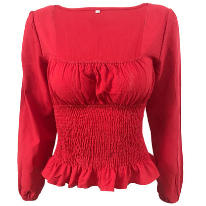 Fashion Square Neckline Long Sleeves T Shirts for Women