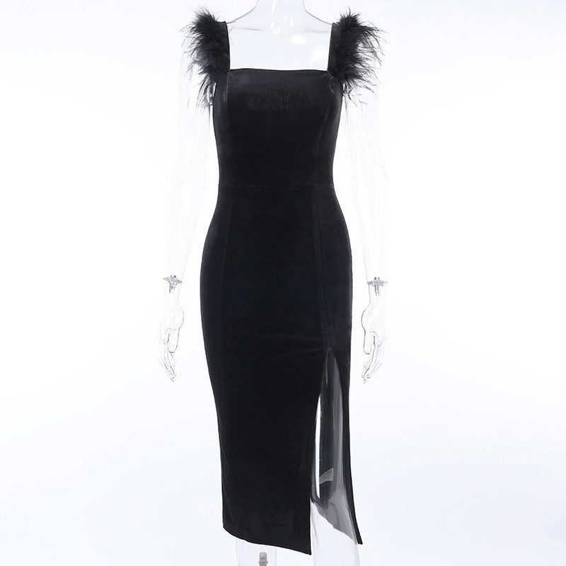 Sexy Feather Midi Length Sheath Dresses