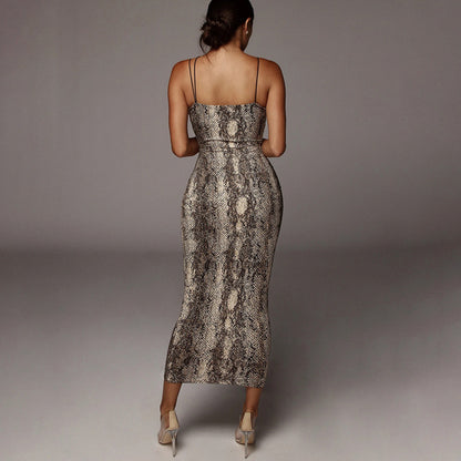 Sexy Simple Style Sleeveless V Neck Leopard Dresses