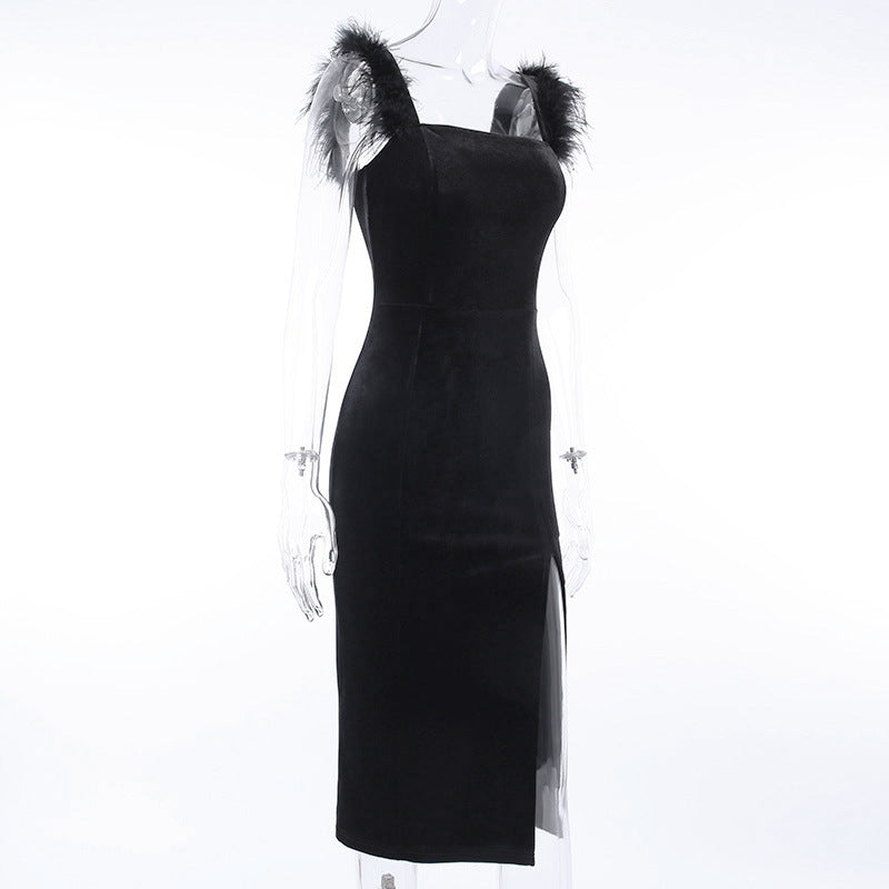 Sexy Feather Midi Length Sheath Dresses
