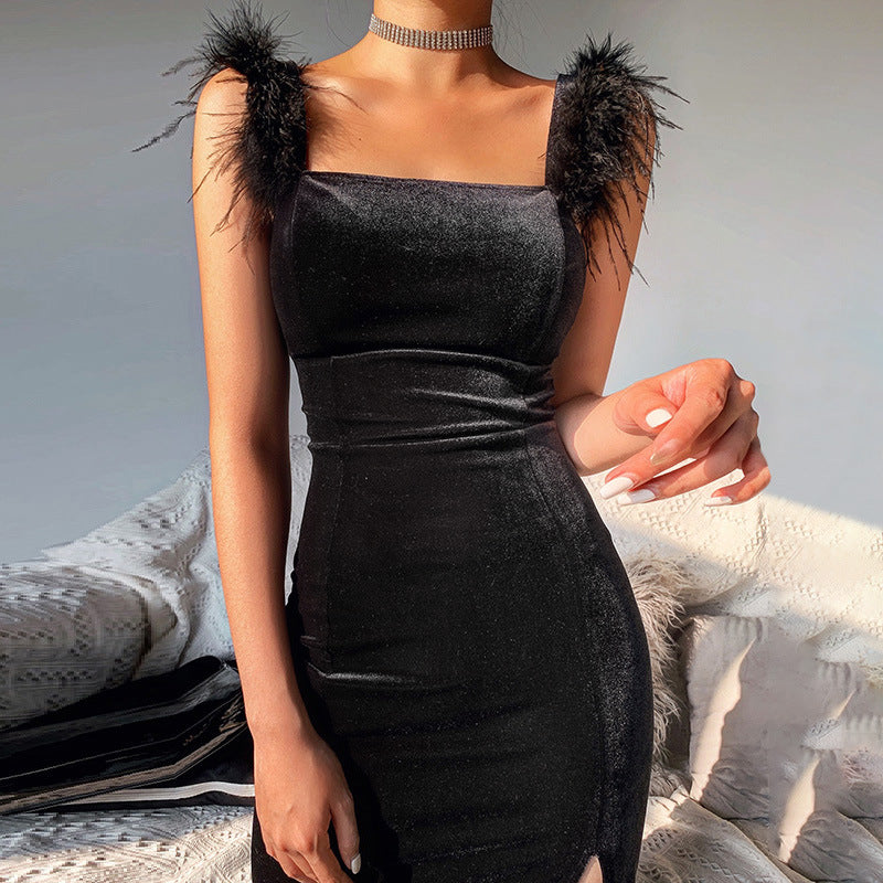 Sexy Feather Midi Length Sheath Dresses