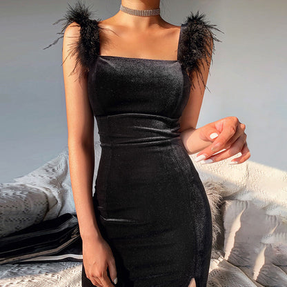 Sexy Feather Midi Length Sheath Dresses
