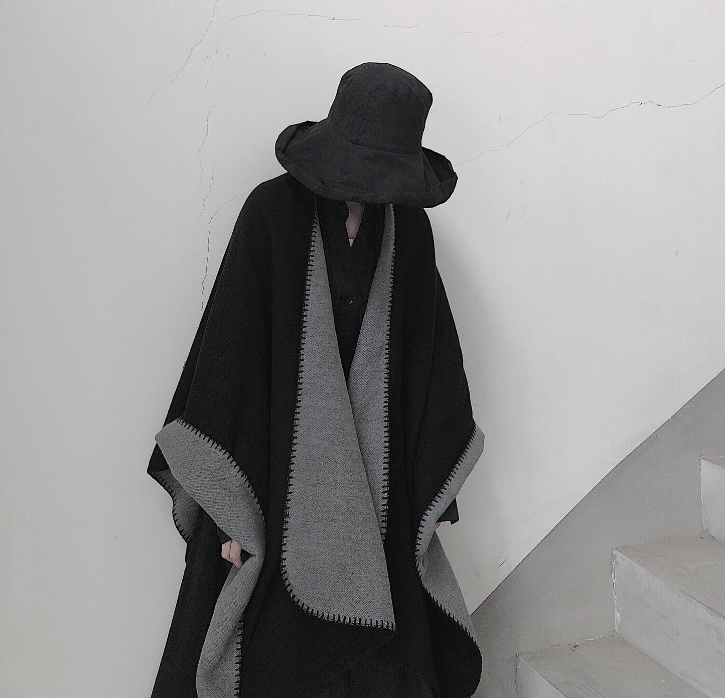 3 in 1 Faux Cashmere Black Warm Cloak Scarves