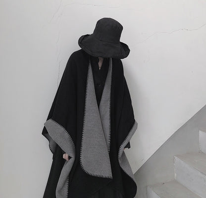 3 in 1 Faux Cashmere Black Warm Cloak Scarves