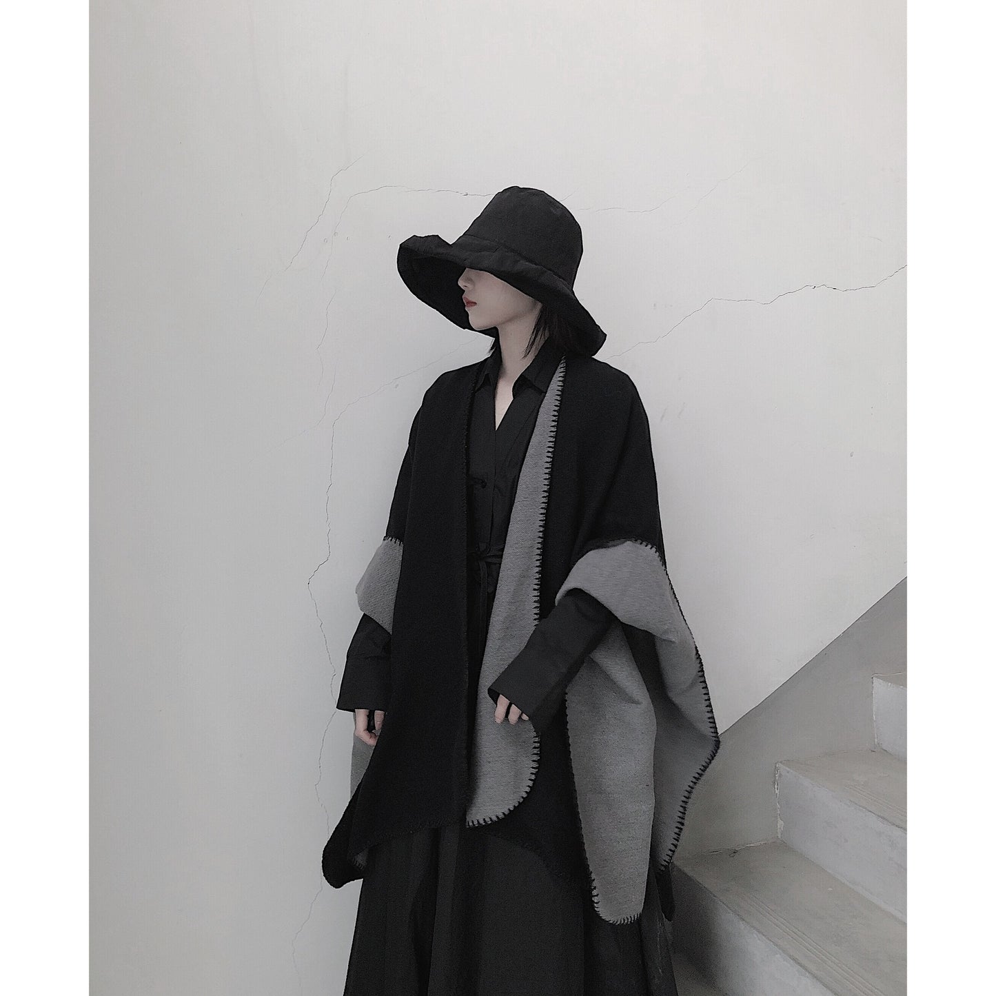 3 in 1 Faux Cashmere Black Warm Cloak Scarves