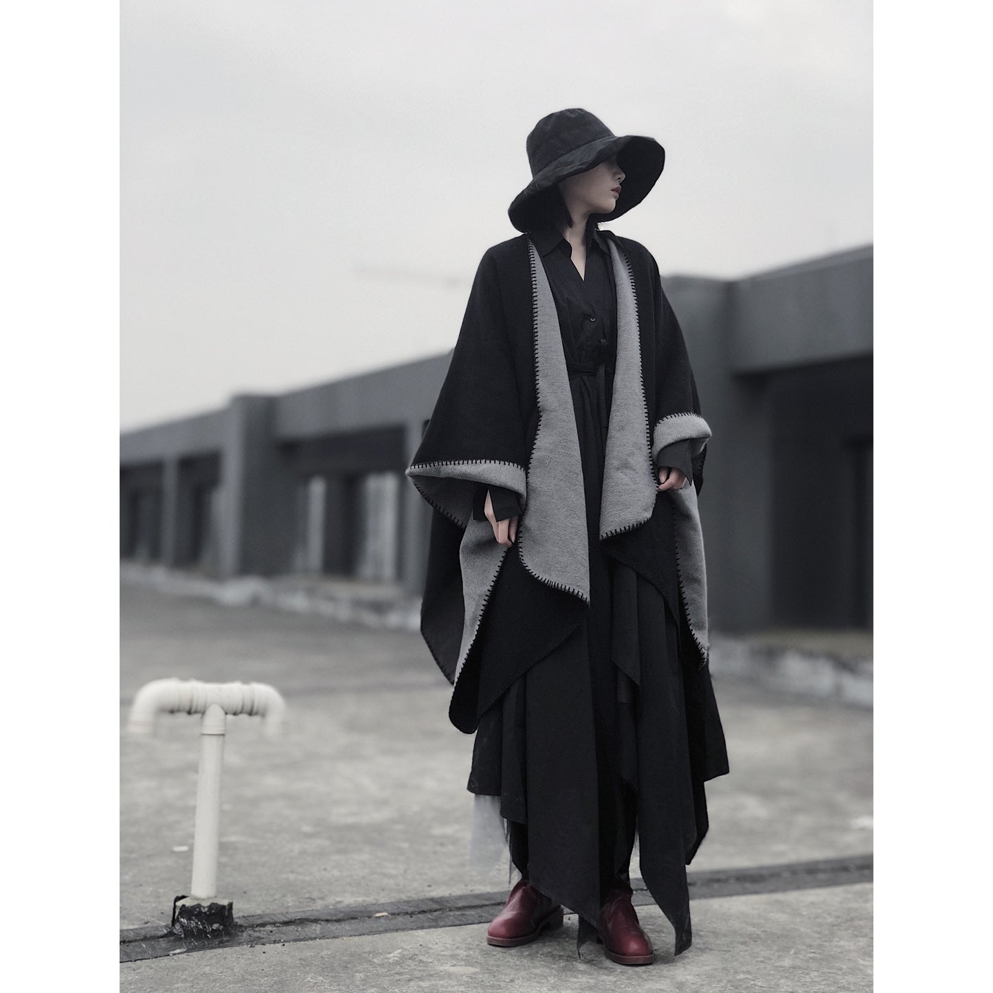 3 in 1 Faux Cashmere Black Warm Cloak Scarves
