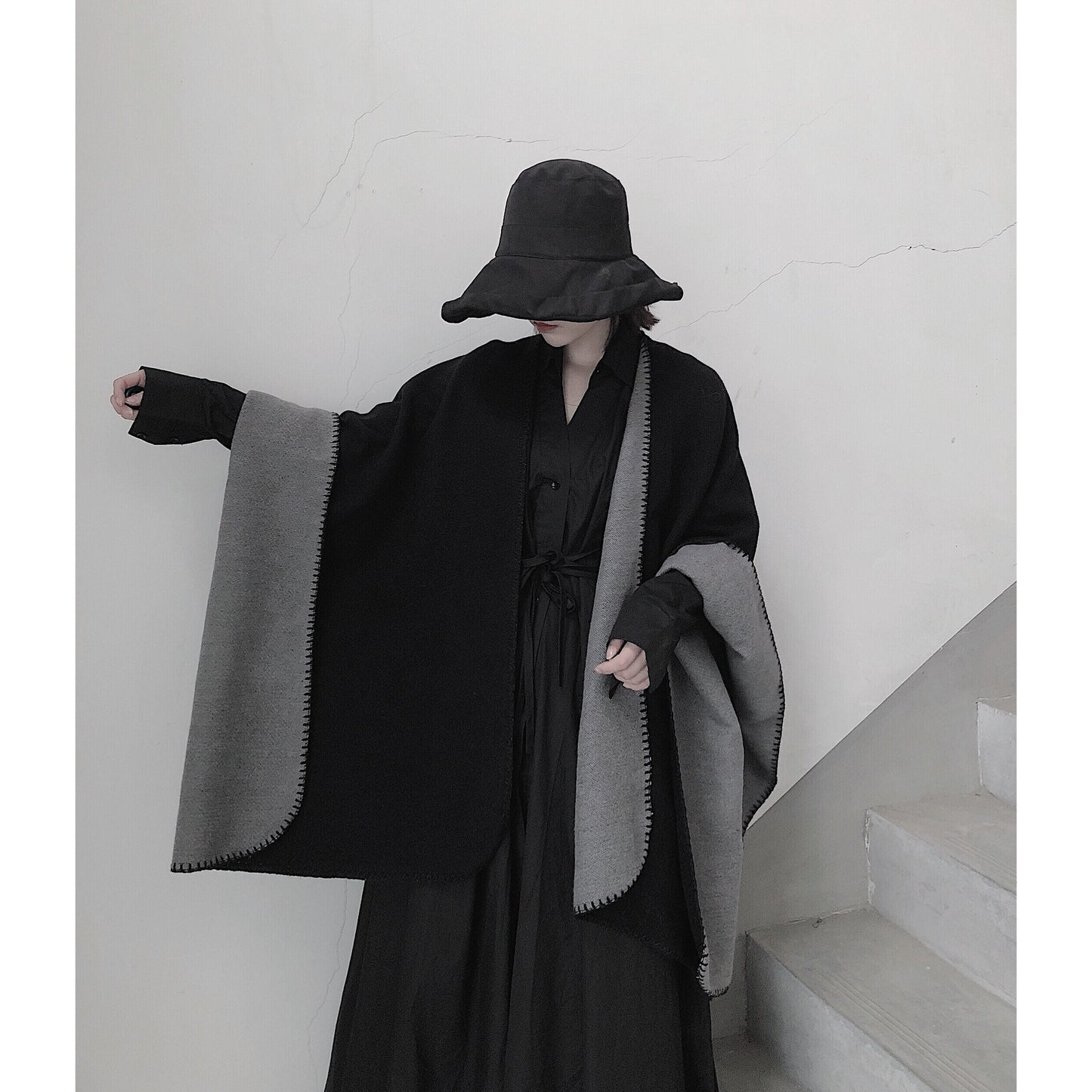 3 in 1 Faux Cashmere Black Warm Cloak Scarves