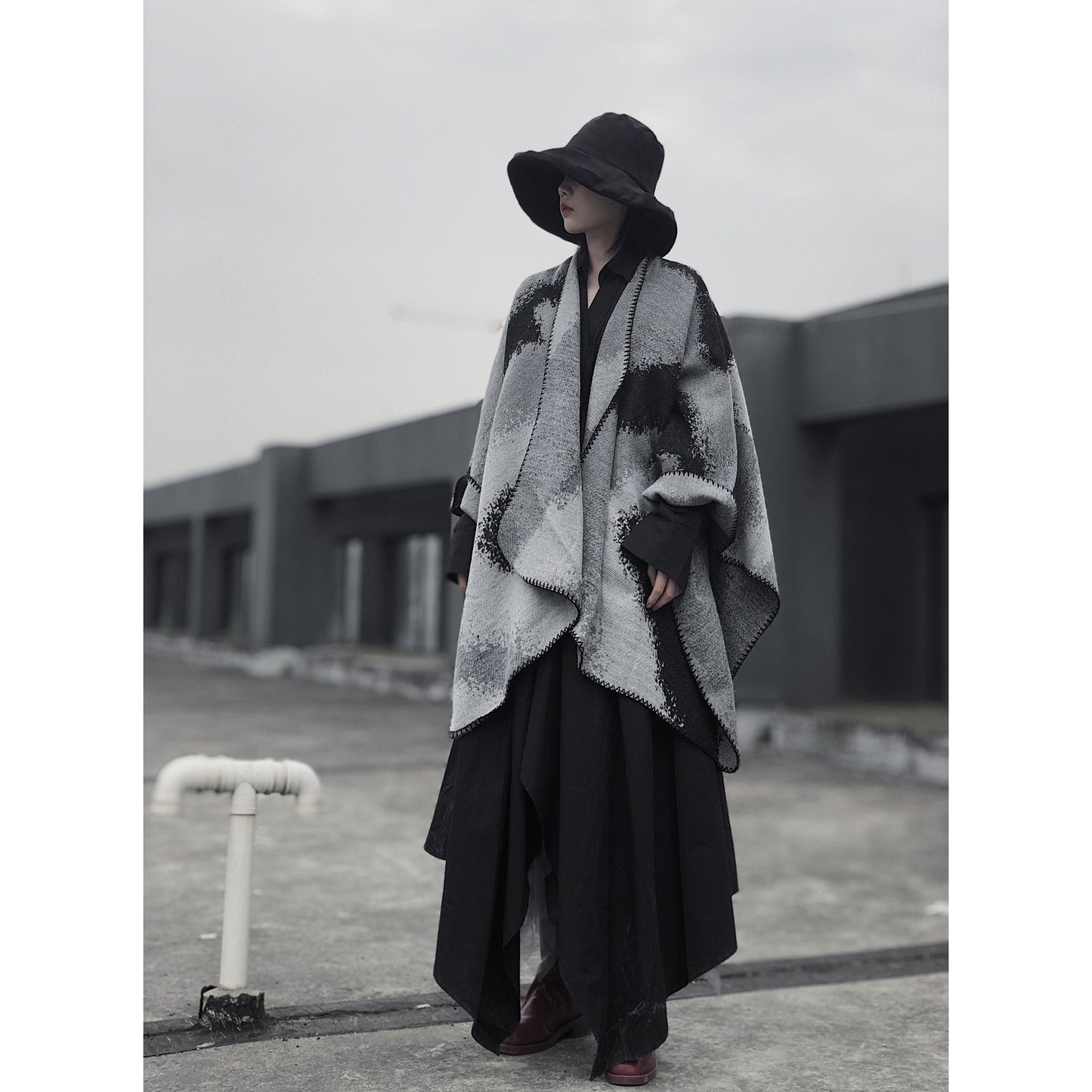 3 in 1 Faux Cashmere Black Warm Cloak Scarves