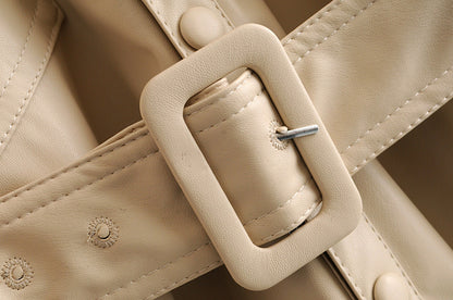Fashion Casual Pu Leather Jackets Coat with Belt