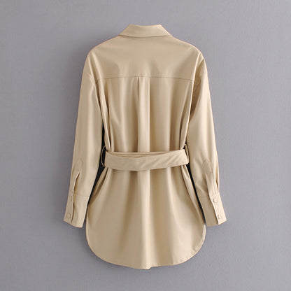 Fashion Casual Pu Leather Jackets Coat with Belt