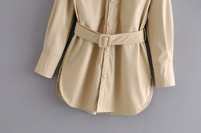 Fashion Casual Pu Leather Jackets Coat with Belt