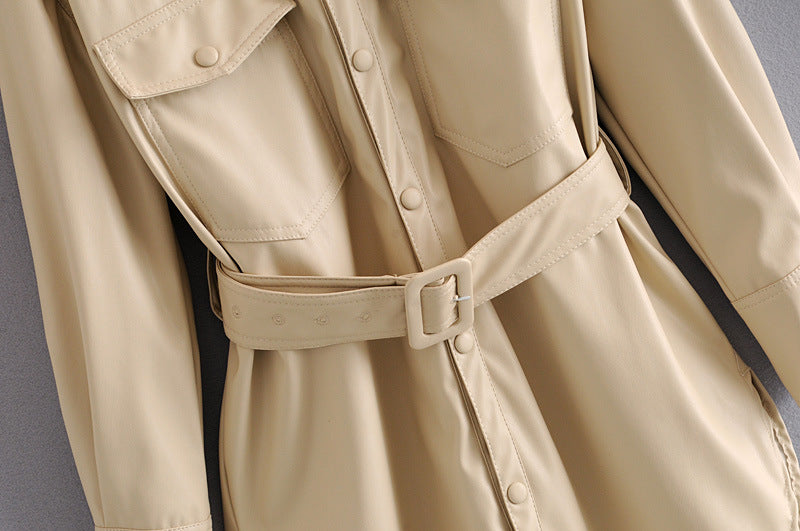 Fashion Casual Pu Leather Jackets Coat with Belt