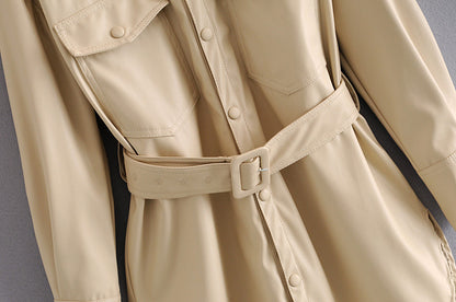 Fashion Casual Pu Leather Jackets Coat with Belt